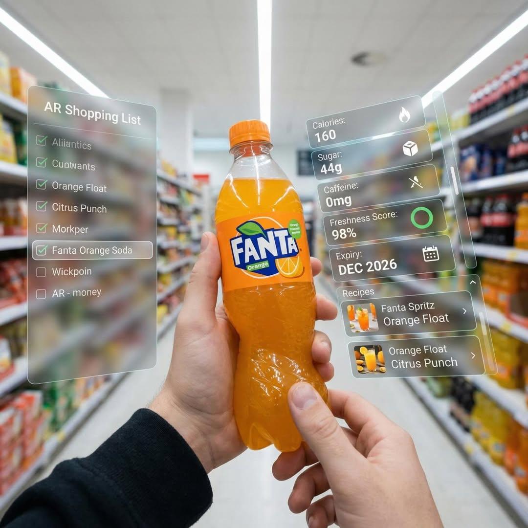 Hyper-Realistic Mixed Reality Fanta Bottle Interface — Nano Banana Pro AI Generated Image
