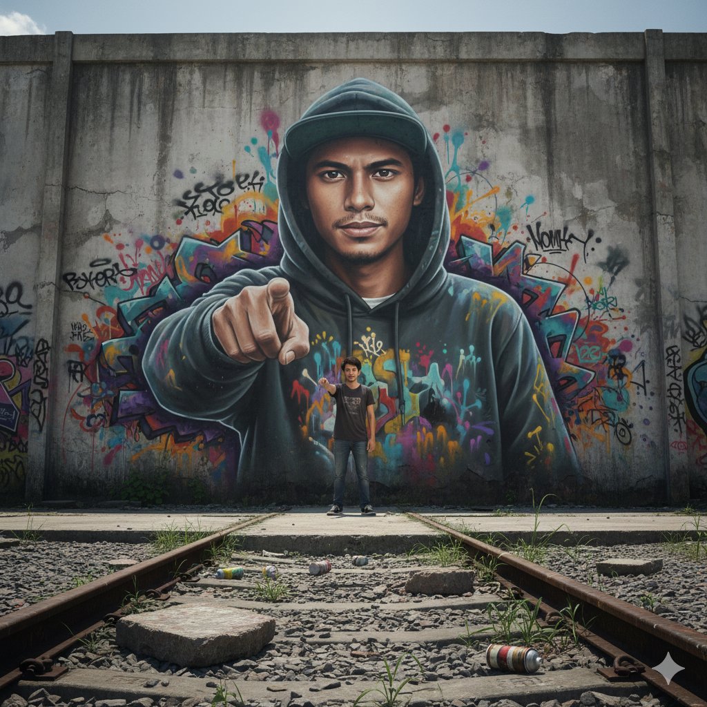 2D-to-3D Graffiti Mural Transition in Urban Surabaya — Nano Banana Pro AI Generated Image