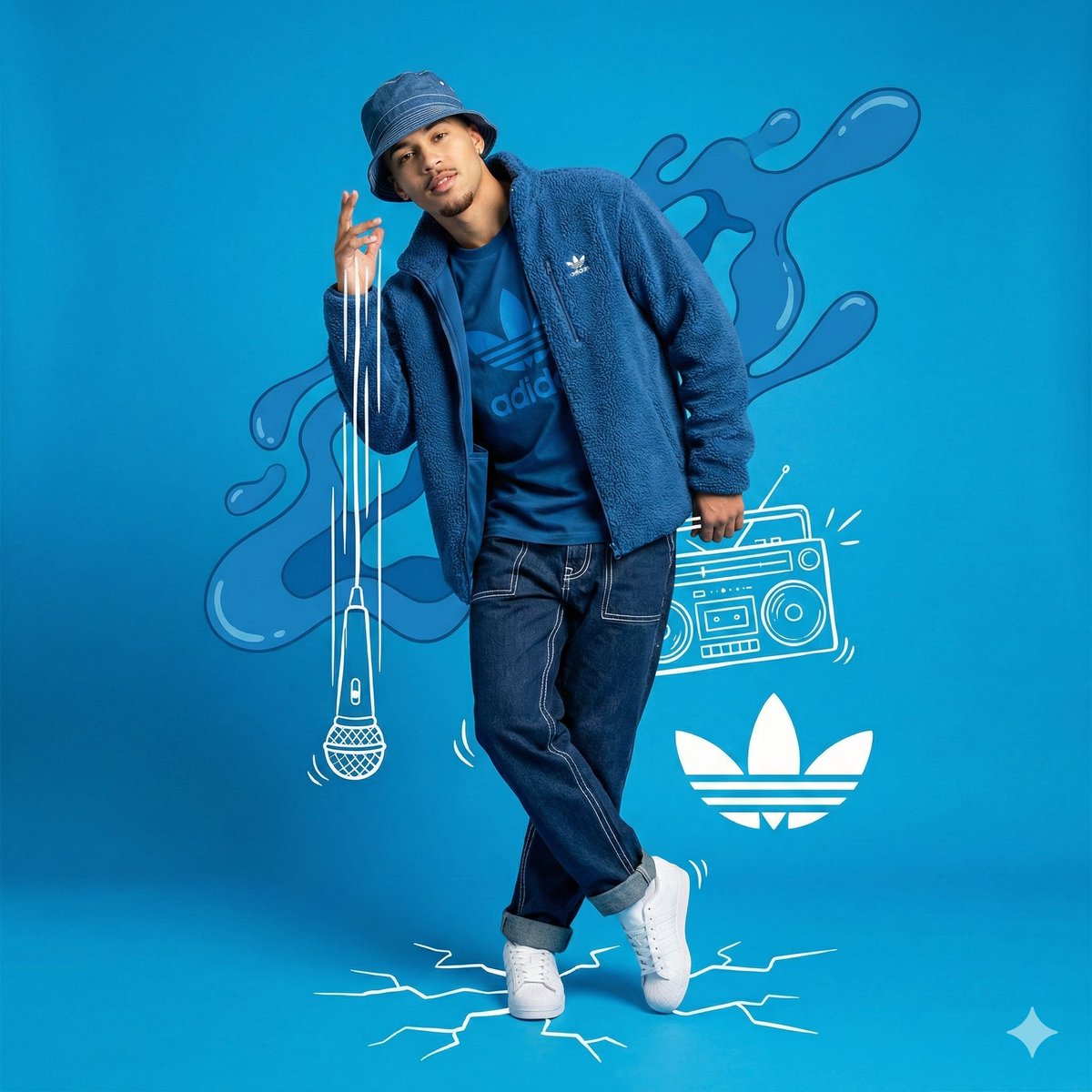 Mixed Media Studio Portrait with Vector Graphics Overlay — Nano Banana Pro AI Generated Image