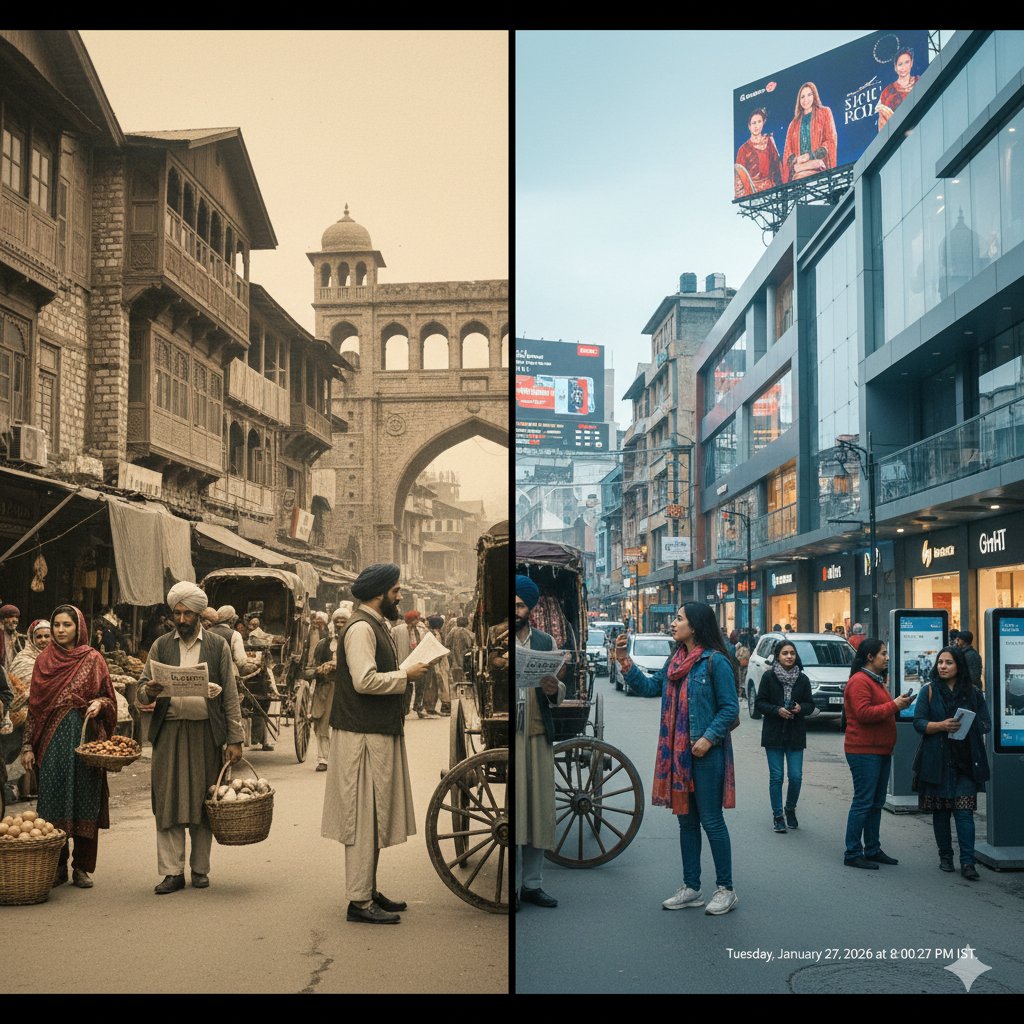 Split-Screen Time-Travel Cinematic Shot — Nano Banana Pro AI Generated Image