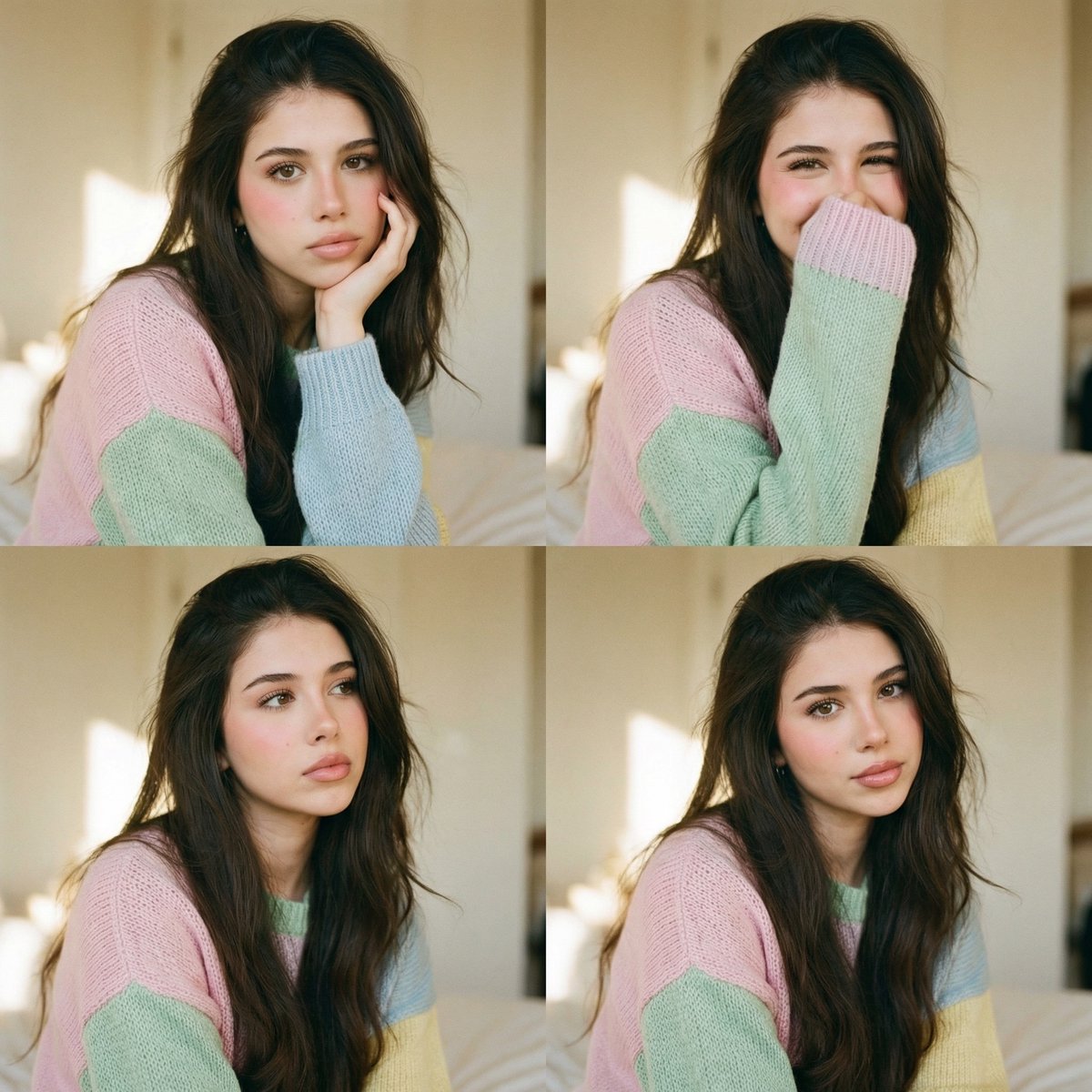 Analog Editorial Portrait Grid in Cozy Bedroom — Nano Banana Pro AI Generated Image