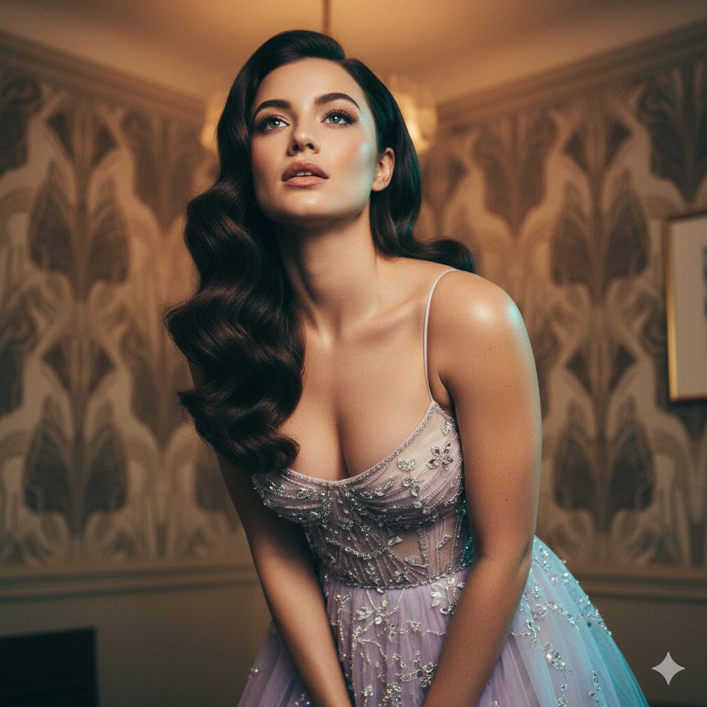 Cinematic Editorial Fashion in Lavender Couture Gown — Nano Banana Pro AI Generated Image