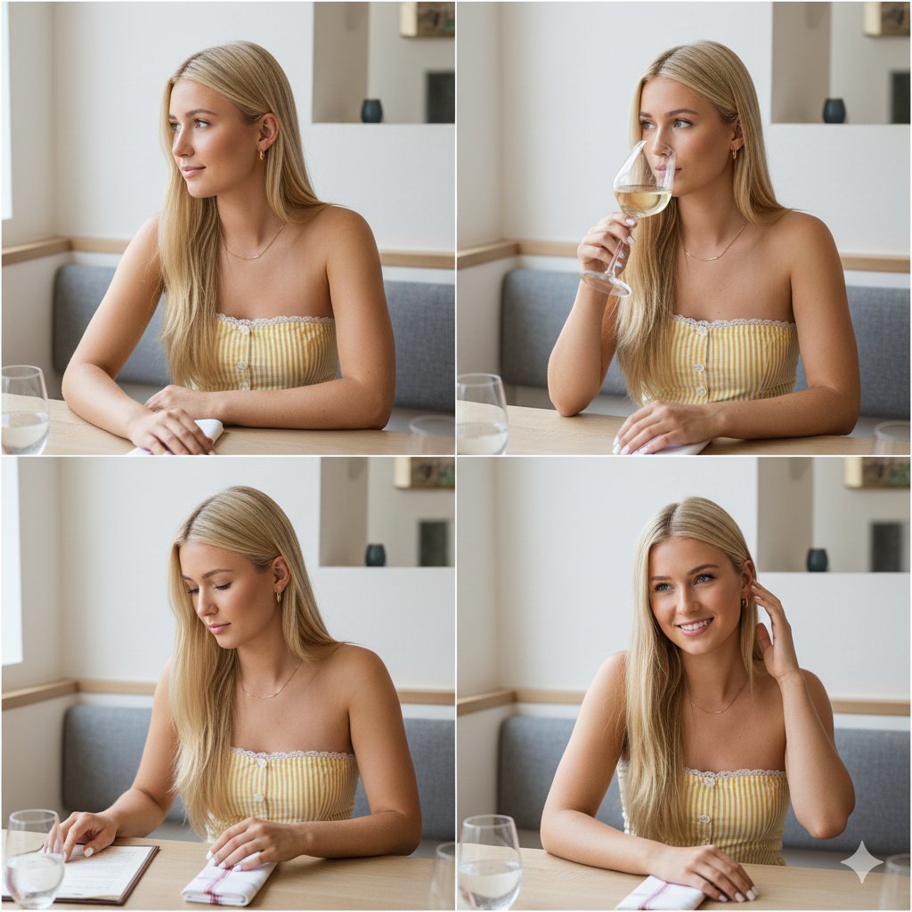 Summer Lifestyle Editorial Collage in Restaurant — Nano Banana Pro AI Generated Image