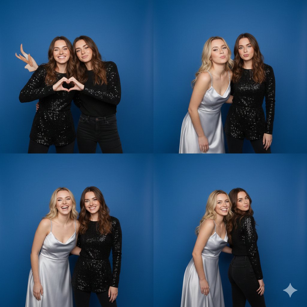 4-Panel Photo Booth Collage of Two Women — Nano Banana Pro AI Generated Image