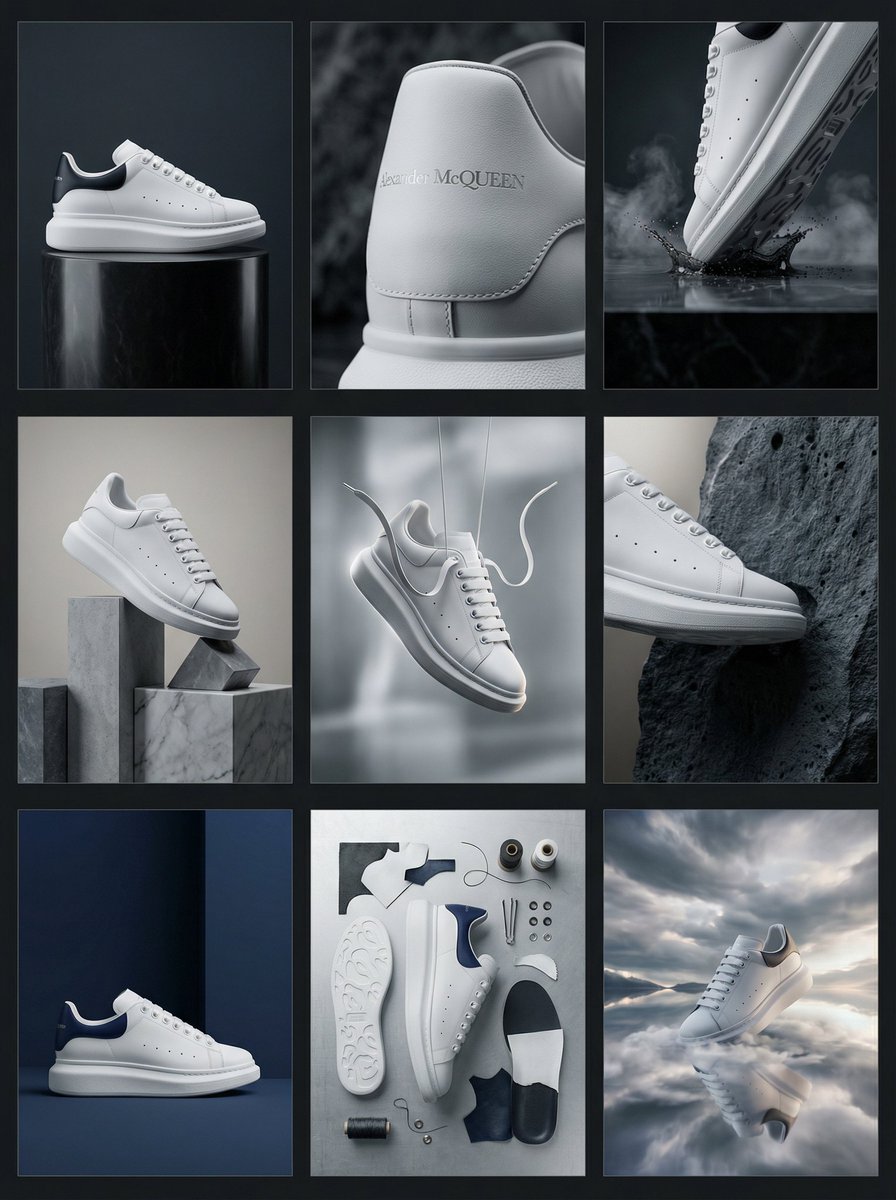 Alexander McQueen Sneaker Commercial Grid Prompt (3x3) — Nano Banana Pro AI Generated Image