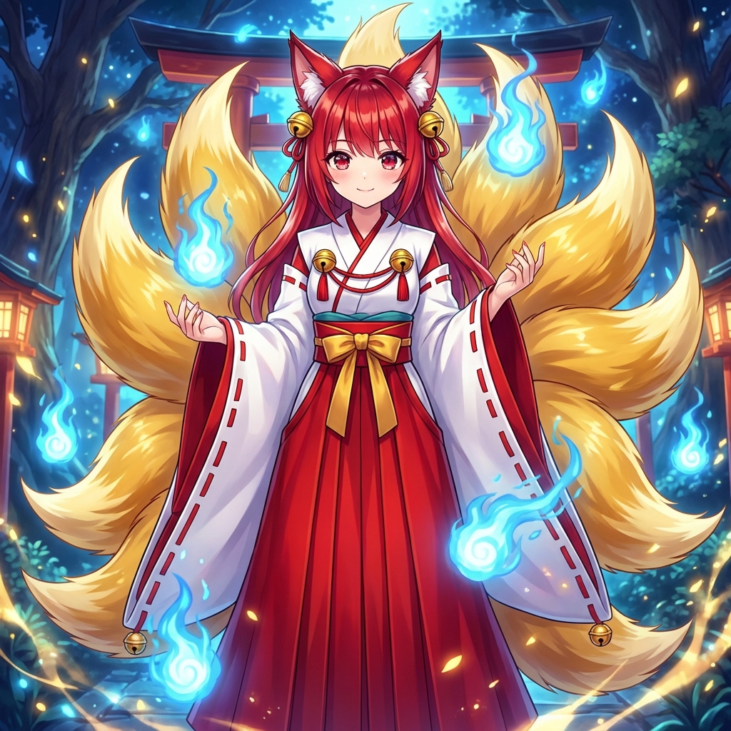 Transforming into a Nine-Tailed Fox (Kitsune) — Nano Banana Pro AI Generated Image