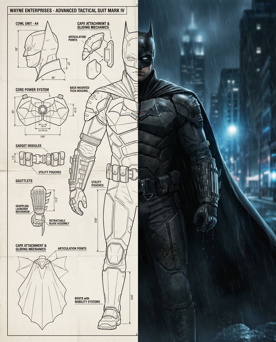 Split-Screen Cinematic Batman Blueprint — Nano Banana Pro AI Generated Image