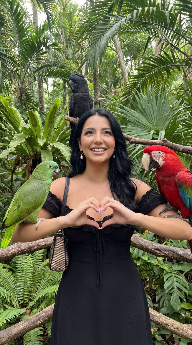 Candid Tropical Aviary Portrait with Parrots and Identity Lock — Nano Banana Pro AI Generated Image