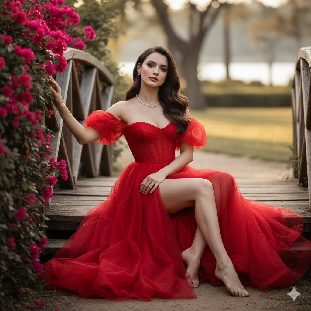 Cinematic Fine-Art Portrait of Ana de Armas in a Red Gala Dress — Nano Banana Pro AI Generated Image