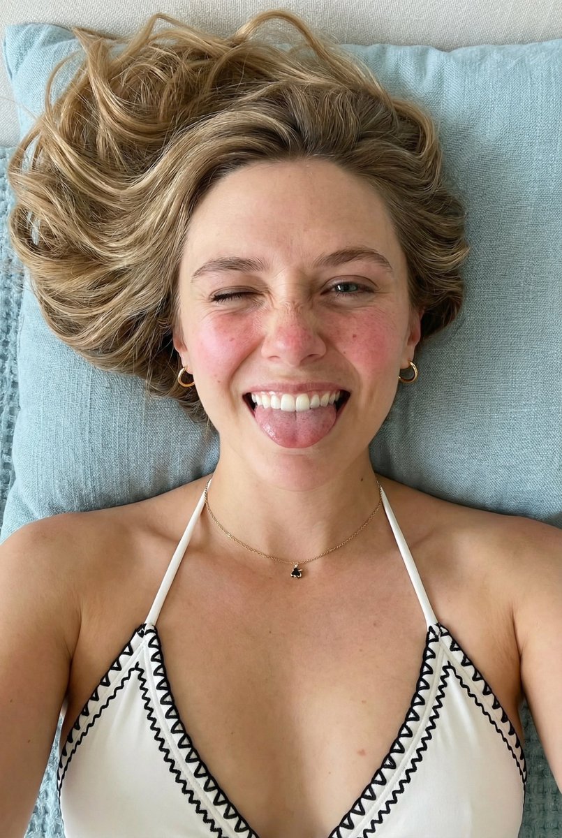 Overhead Playful Portrait (Blonde Hair Variant) — Nano Banana Pro AI Generated Image