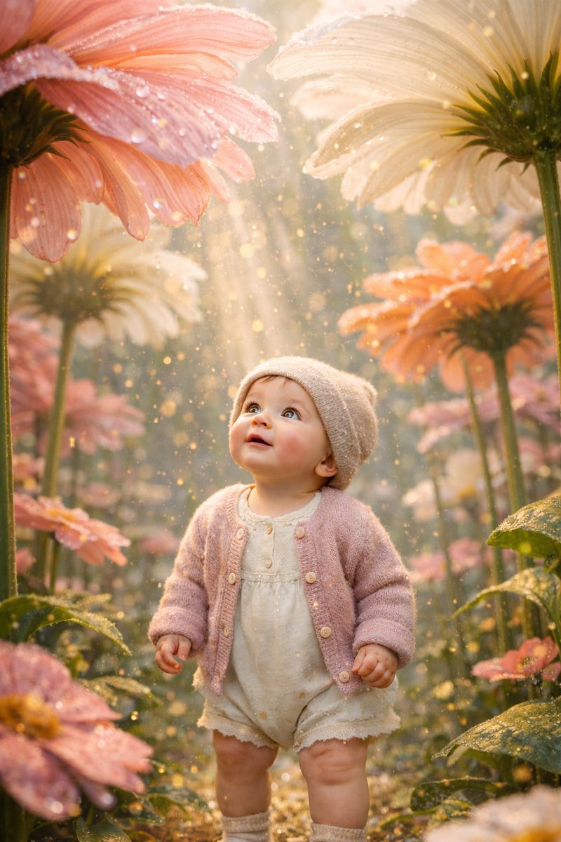 Ultra-Realistic Surreal Conceptual Portrait of a Baby in a Gigantic Flower Field — Nano Banana Pro AI Generated Image