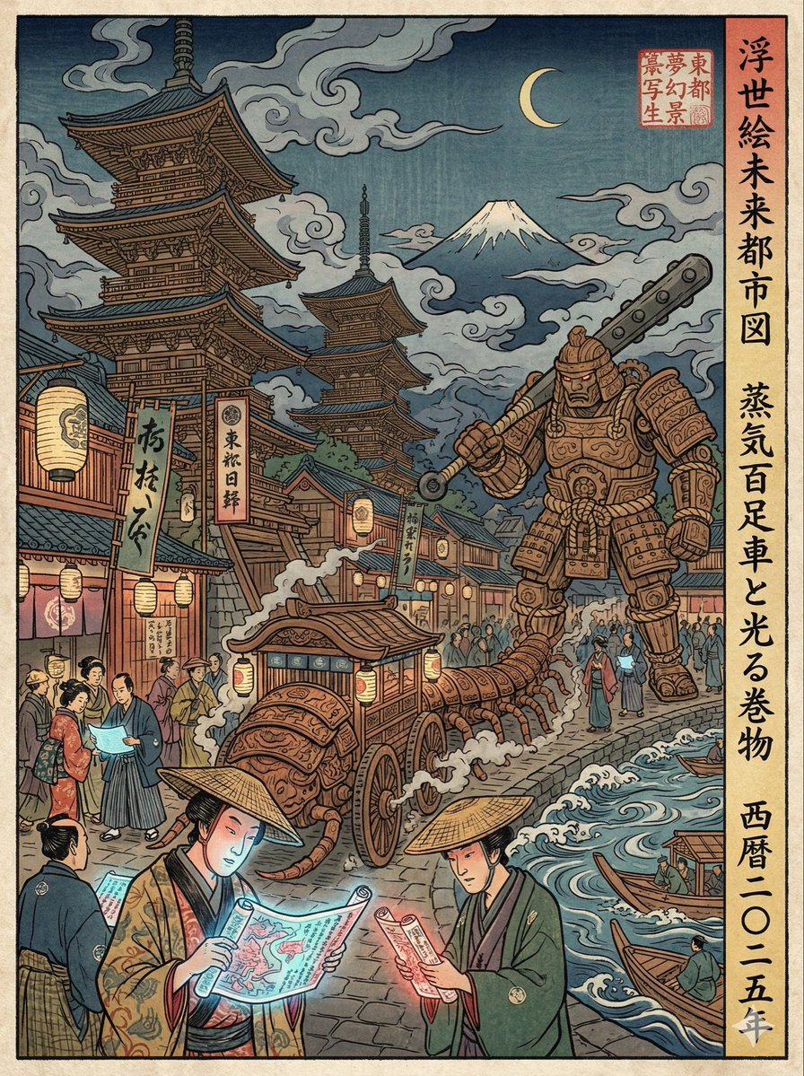 Edo-period Ukiyo-e reinterpretation of a modern scene — Nano Banana Pro AI Generated Image