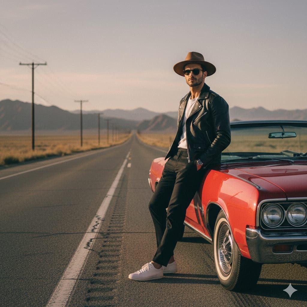 Cinematic Desert Highway Fashion Portrait Prompt — Nano Banana Pro AI Generated Image