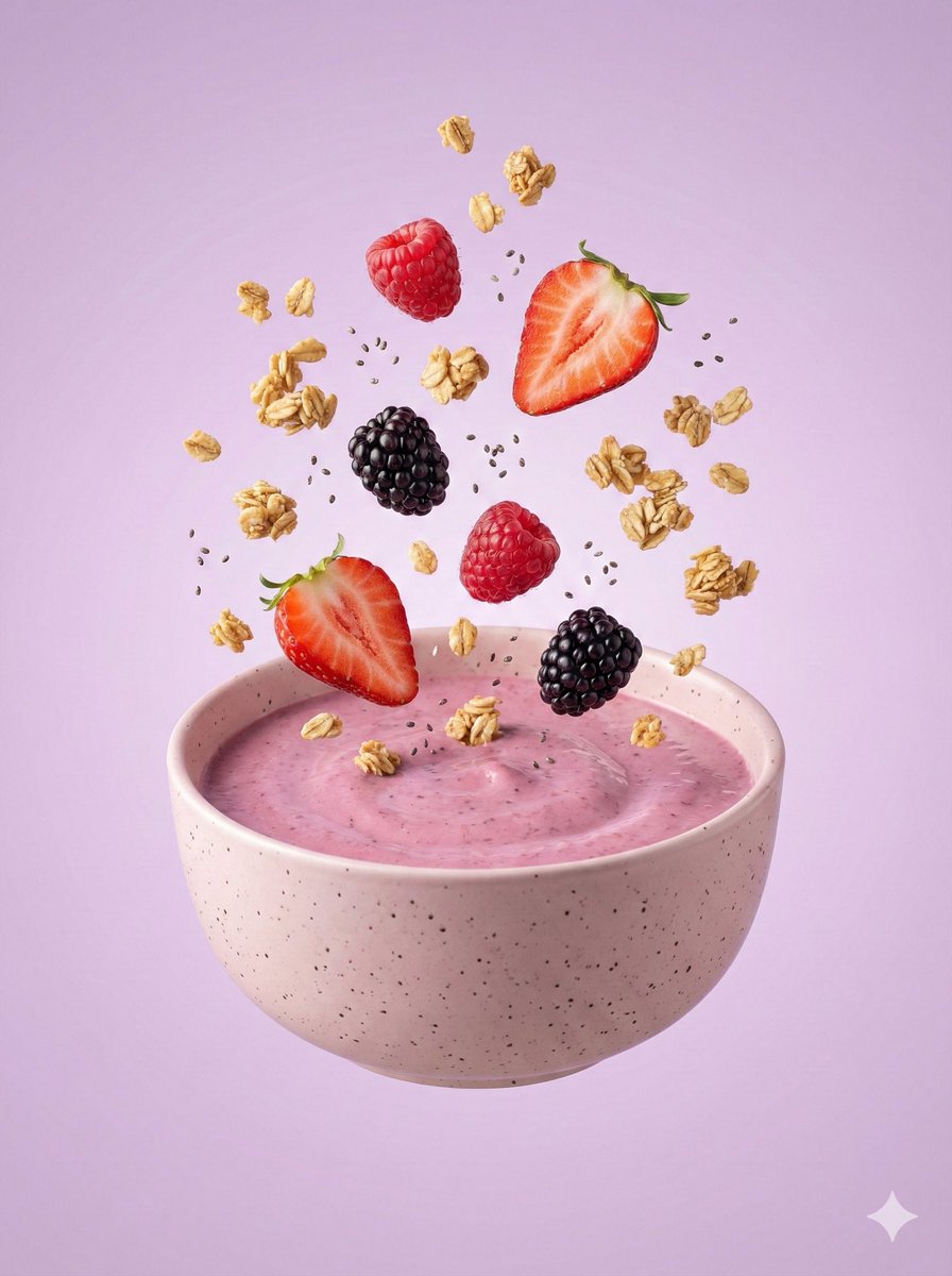 Hyper-Realistic Berry Smoothie Explosion Food Photography Prompt — Nano Banana Pro AI Generated Image
