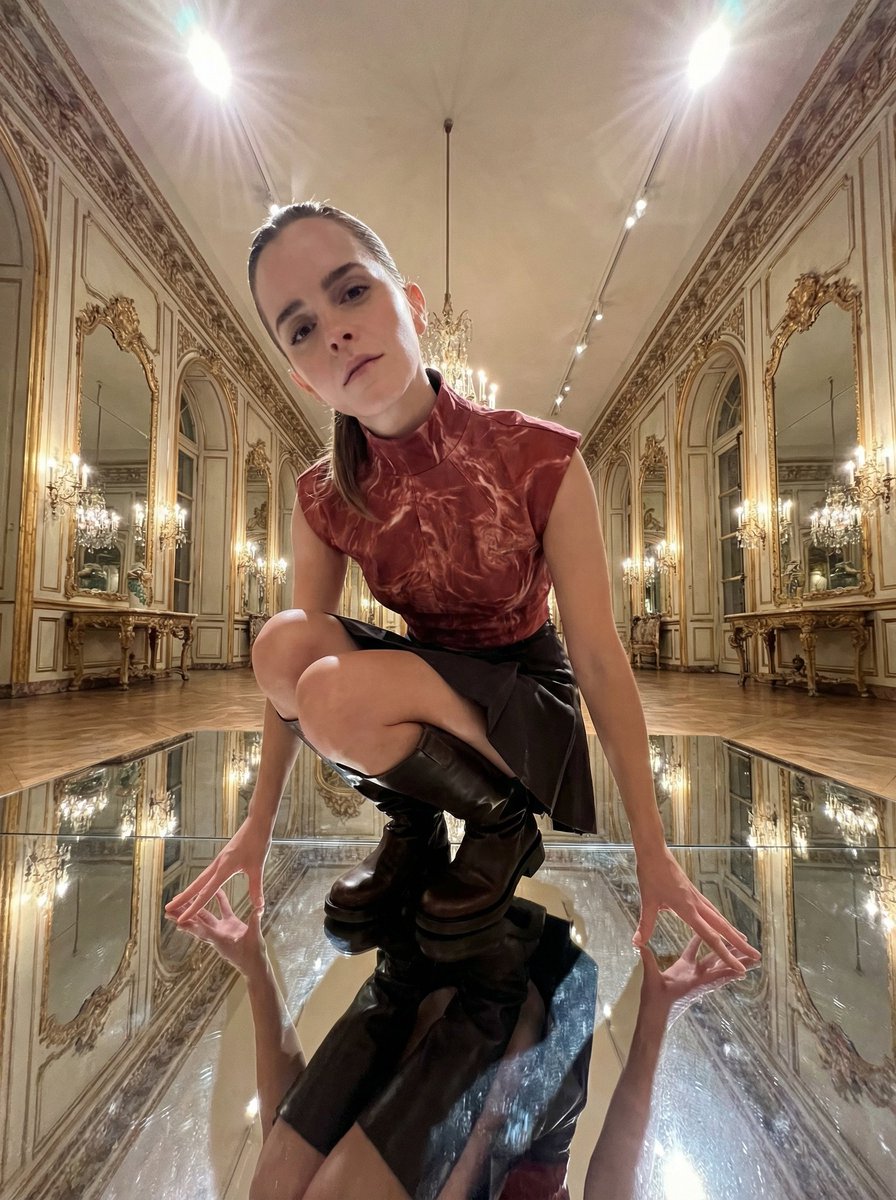 Emma Watson Unsettling Low-Angle Portrait Prompt — Nano Banana Pro AI Generated Image