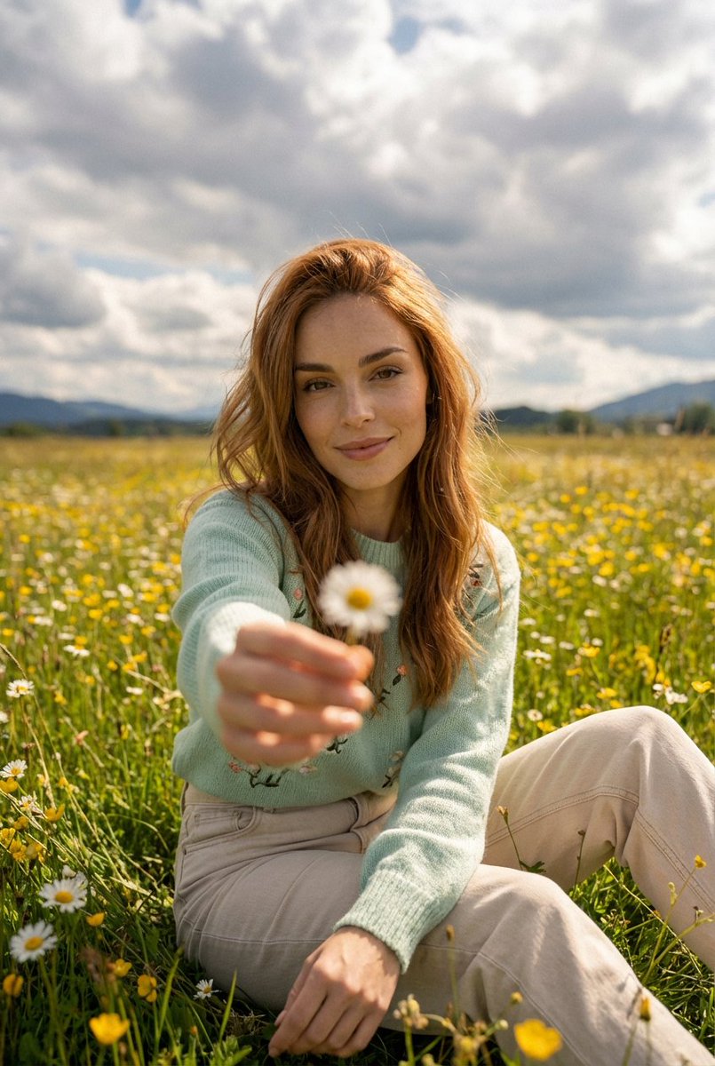 Cinematic Portrait in a Sunlit Meadow — Nano Banana Pro AI Generated Image