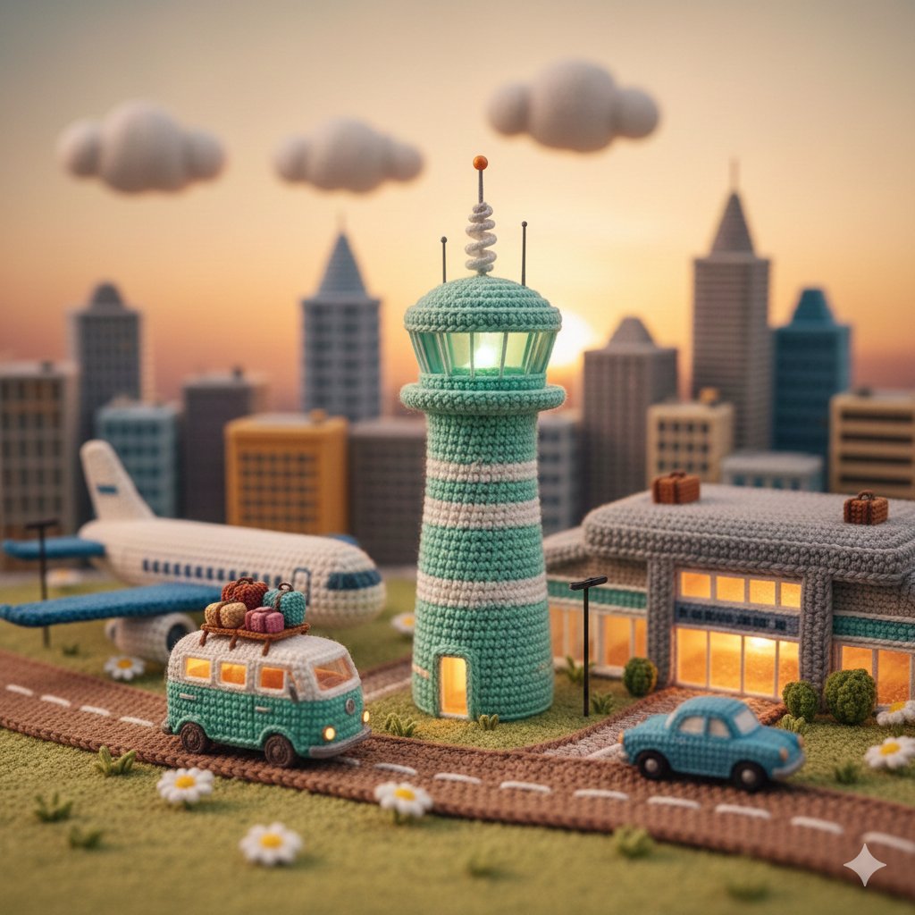 Crocheted Miniature Airport Diorama Prompt — Nano Banana Pro AI Generated Image