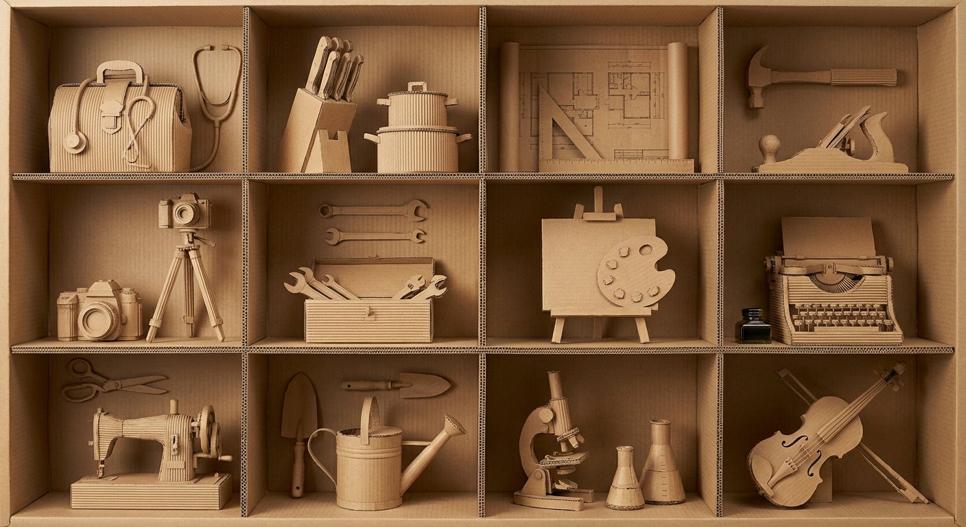 瓦楞纸艺术作品框格展示 — Nano Banana Pro AI Generated Image