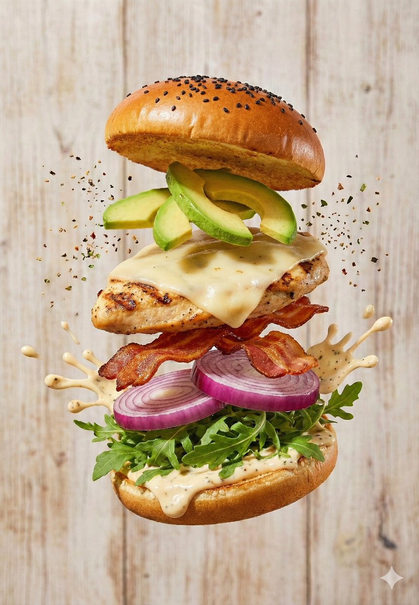 Floating Gourmet Burger Commercial Shot — Nano Banana Pro AI Generated Image