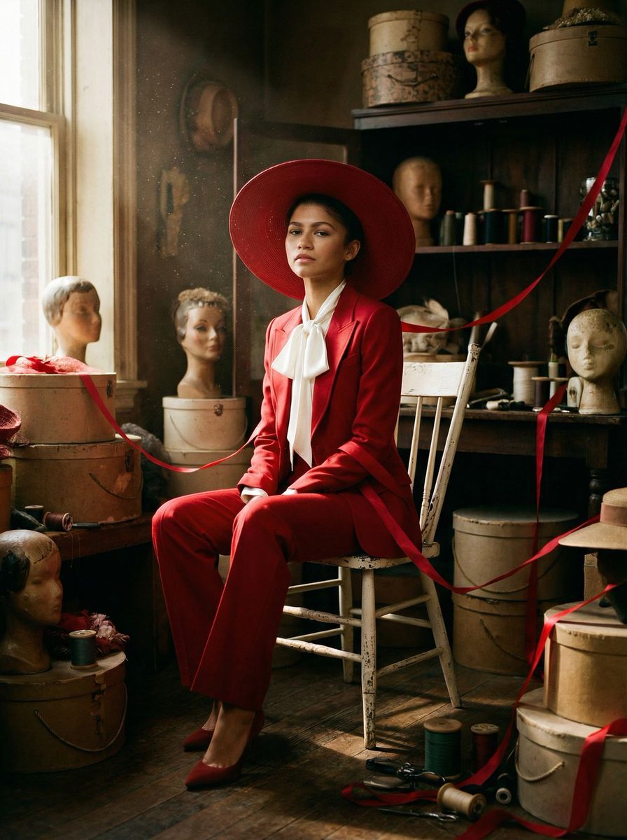 Zendaya Crimson Archive Fashion Editorial Prompt — Nano Banana Pro AI Generated Image