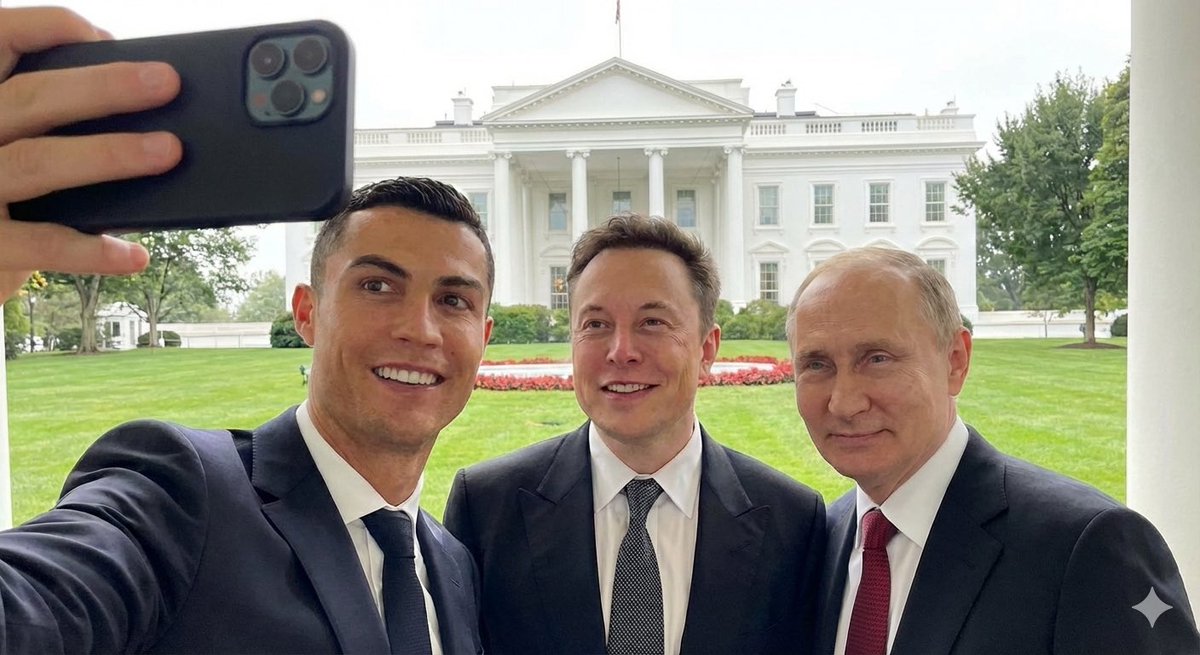 Ronaldo selfie with Musk and Putin — Nano Banana Pro AI Generated Image