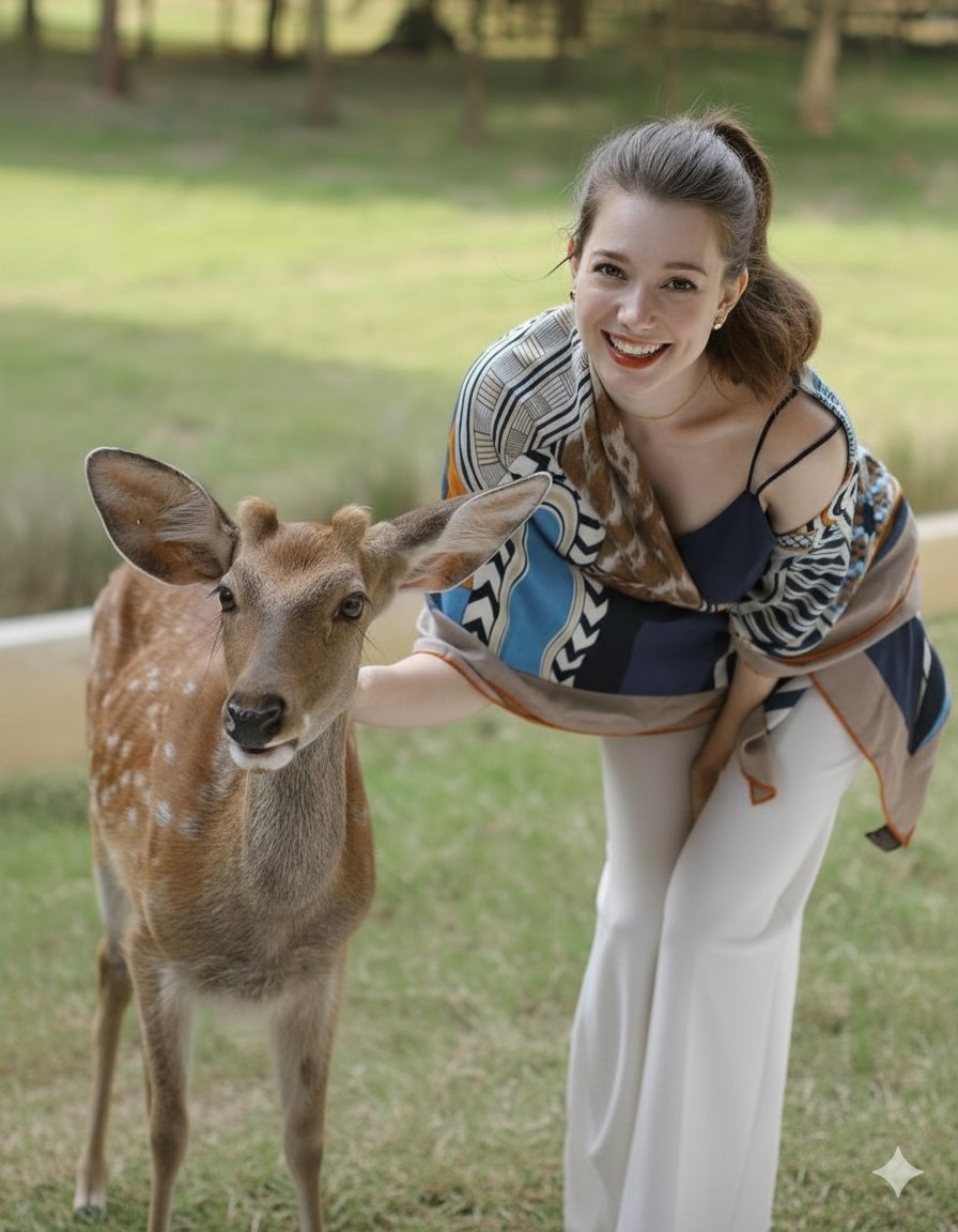 Photorealistic portrait of a woman feeding a fallow deer — Nano Banana Pro AI Generated Image