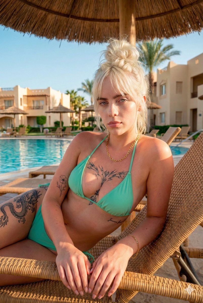 Poolside paradise portrait with golden hour influence — Nano Banana Pro AI Generated Image