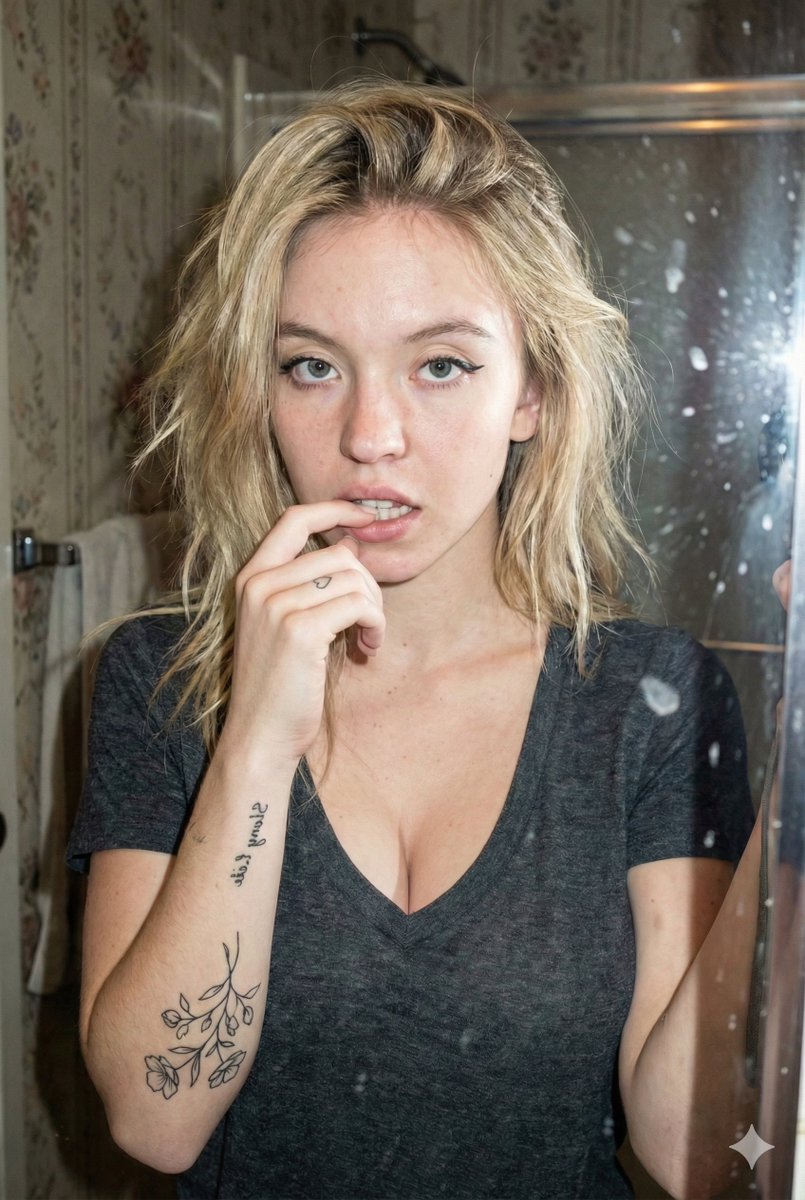 Grungy Flash Mirror Selfie with Tattoos — Nano Banana Pro AI Generated Image