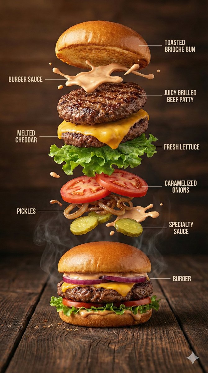 Hyper-Realistic Gourmet Burger Infographic — Nano Banana Pro AI Generated Image