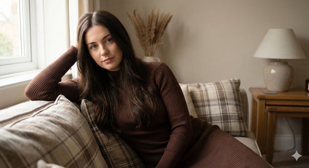 Cozy Lifestyle Editorial Portrait on Sofa — Nano Banana Pro AI Generated Image