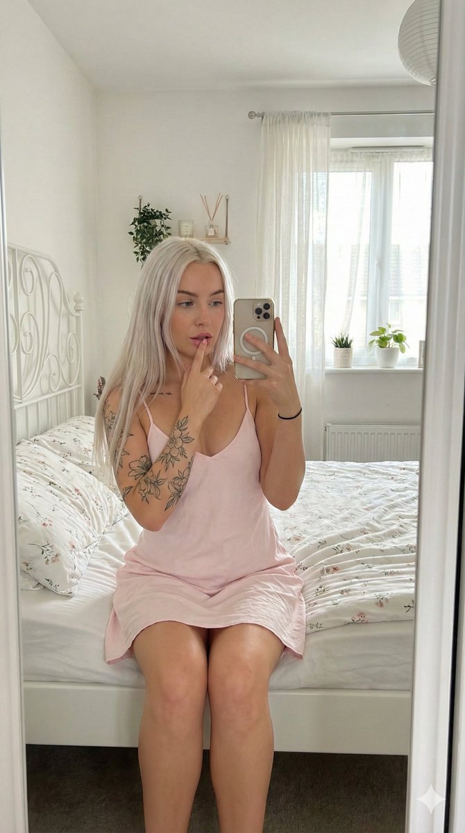 Photorealistic Mirror Selfie in Bright White Bedroom — Nano Banana Pro AI Generated Image