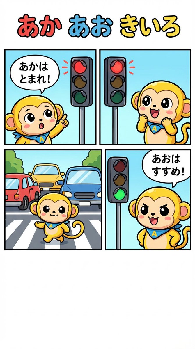 Four-Panel Comic: Red, Blue, Yellow Theme — Nano Banana Pro AI Generated Image