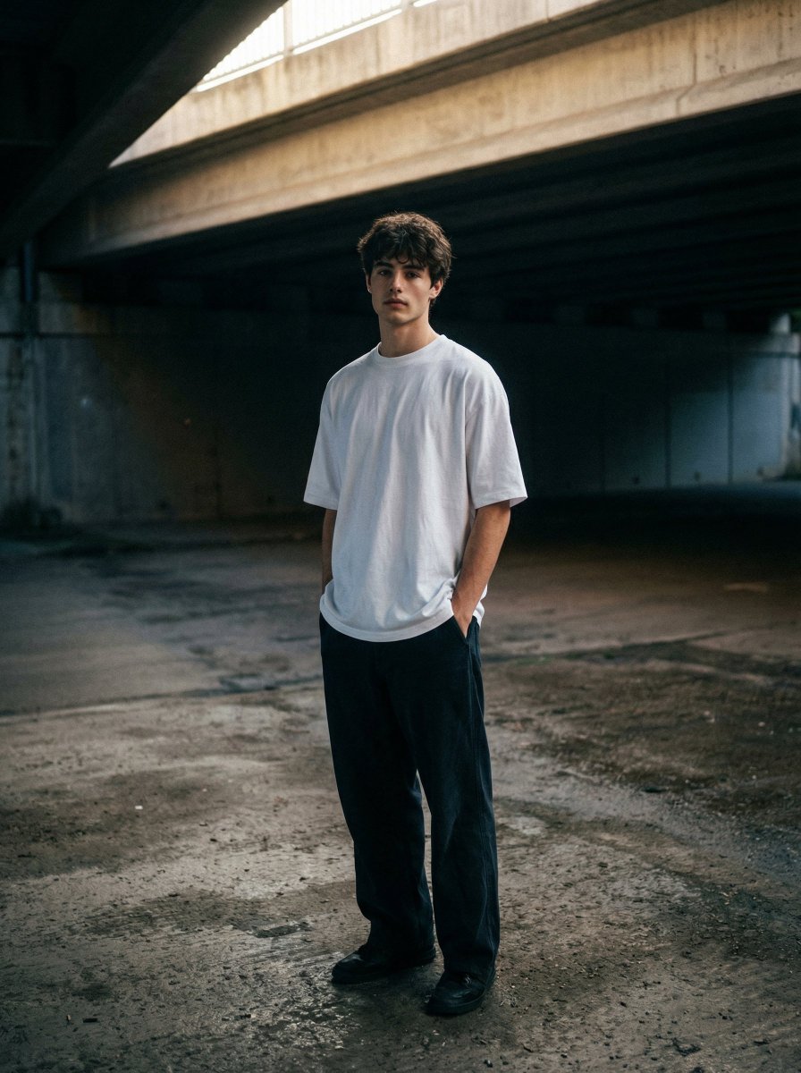 Moody urban portrait under a concrete overpass — Nano Banana Pro AI Generated Image