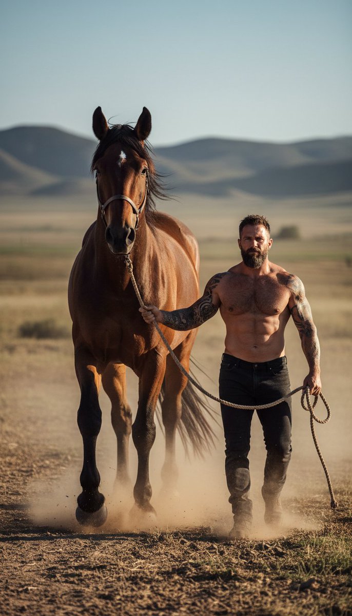 Hyper-realistic cinematic photograph of man and powerful horse — Nano Banana Pro AI Generated Image