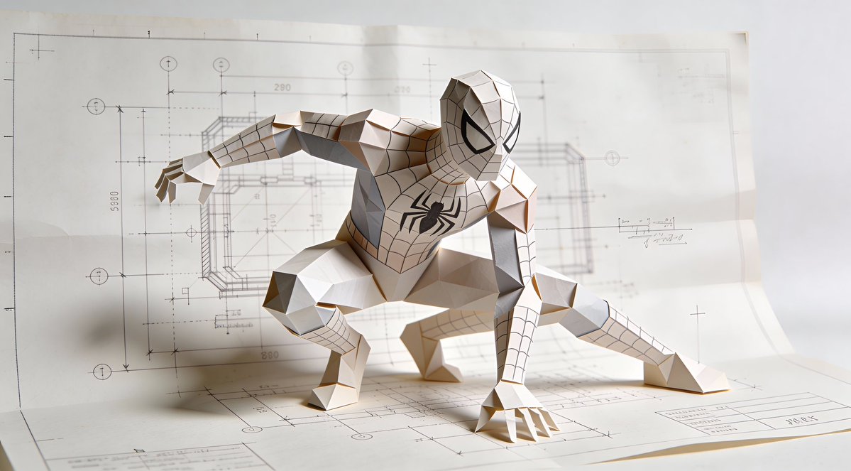 Natural Language Prompt for Spider-Man Folded-Paper Blueprint — Nano Banana Pro AI Generated Image