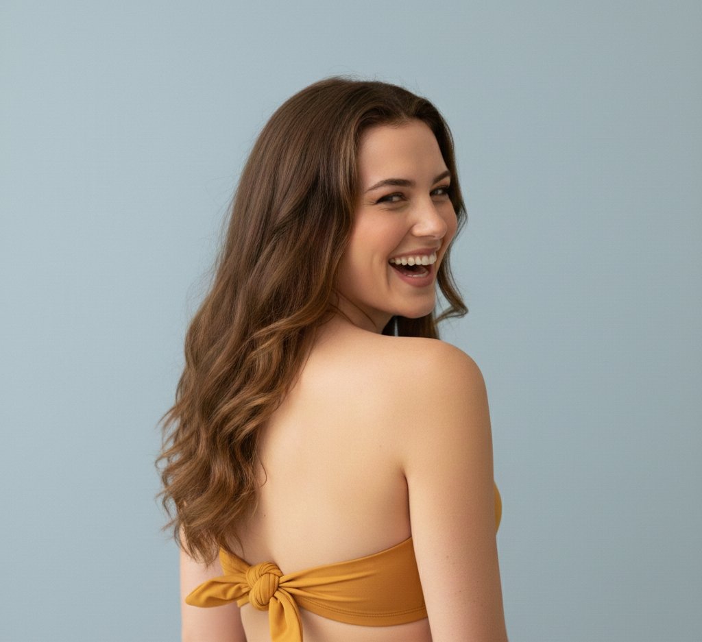 Playful Overhead Bikini Portrait Prompt — Nano Banana Pro AI Generated Image