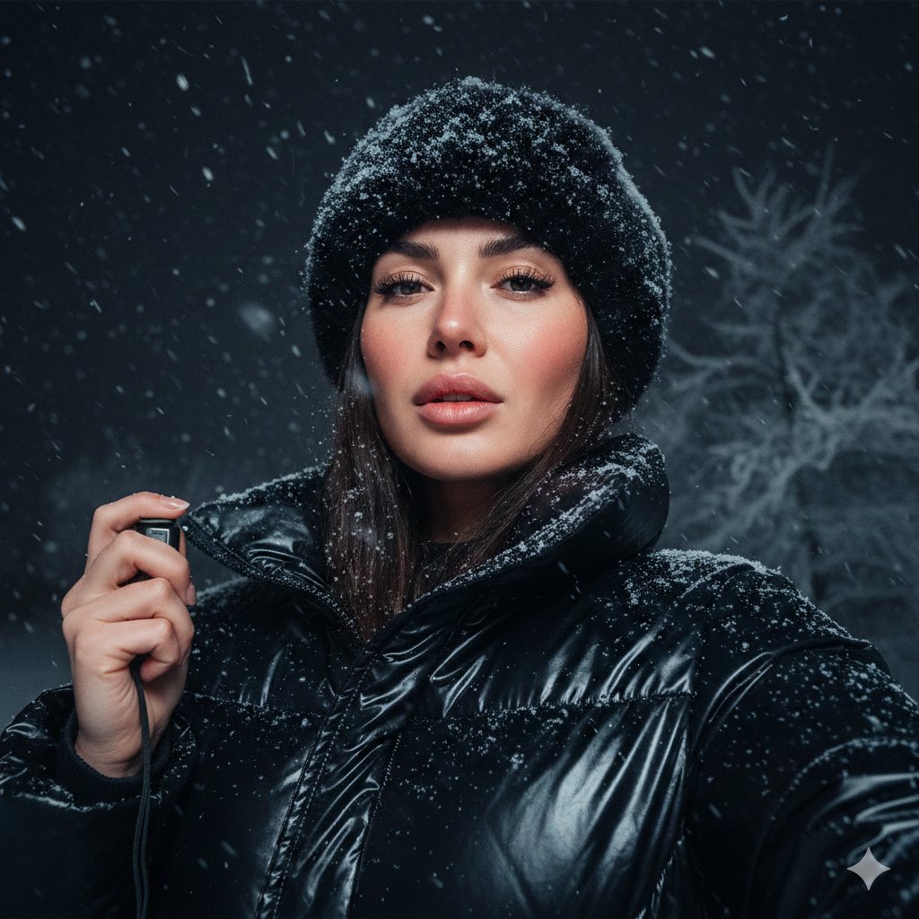 Detailed JSON Prompt for Cinematic Winter Selfie Portrait — Nano Banana Pro AI Generated Image