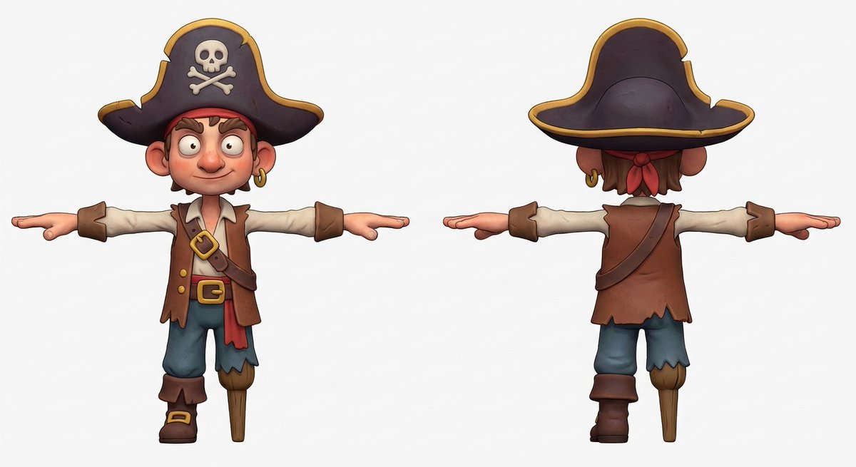 3D Pirate Character in T-Pose for Modeling — Nano Banana Pro AI Generated Image