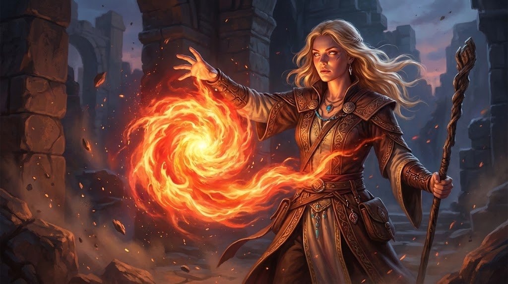 Hyperrealistic D&D Female Fire Mage — Nano Banana Pro AI Generated Image