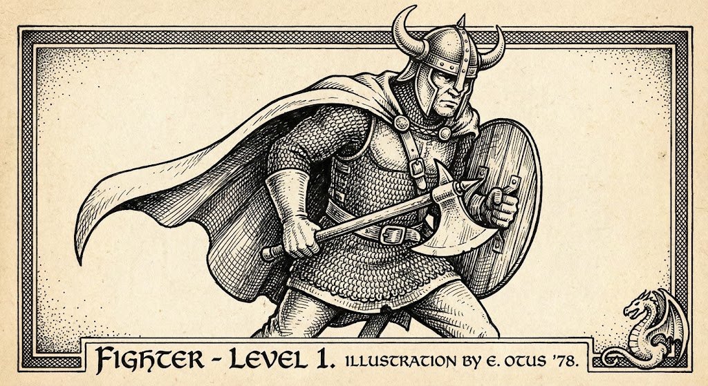 Vintage Black and White RPG Rulebook Illustration — Nano Banana Pro AI Generated Image