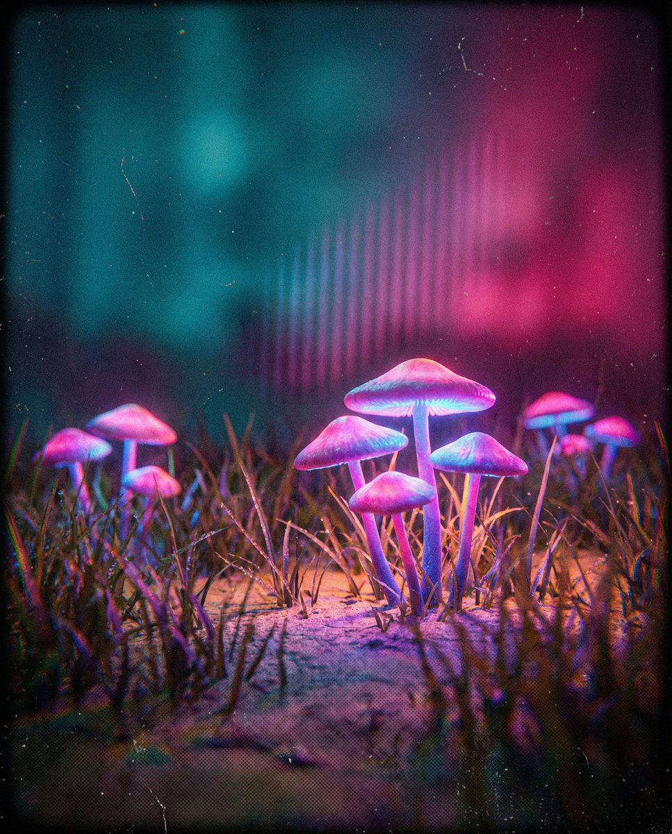 Bioluminescent Mushroom Cluster in Retro Sci-Fi Style — Nano Banana Pro AI Generated Image