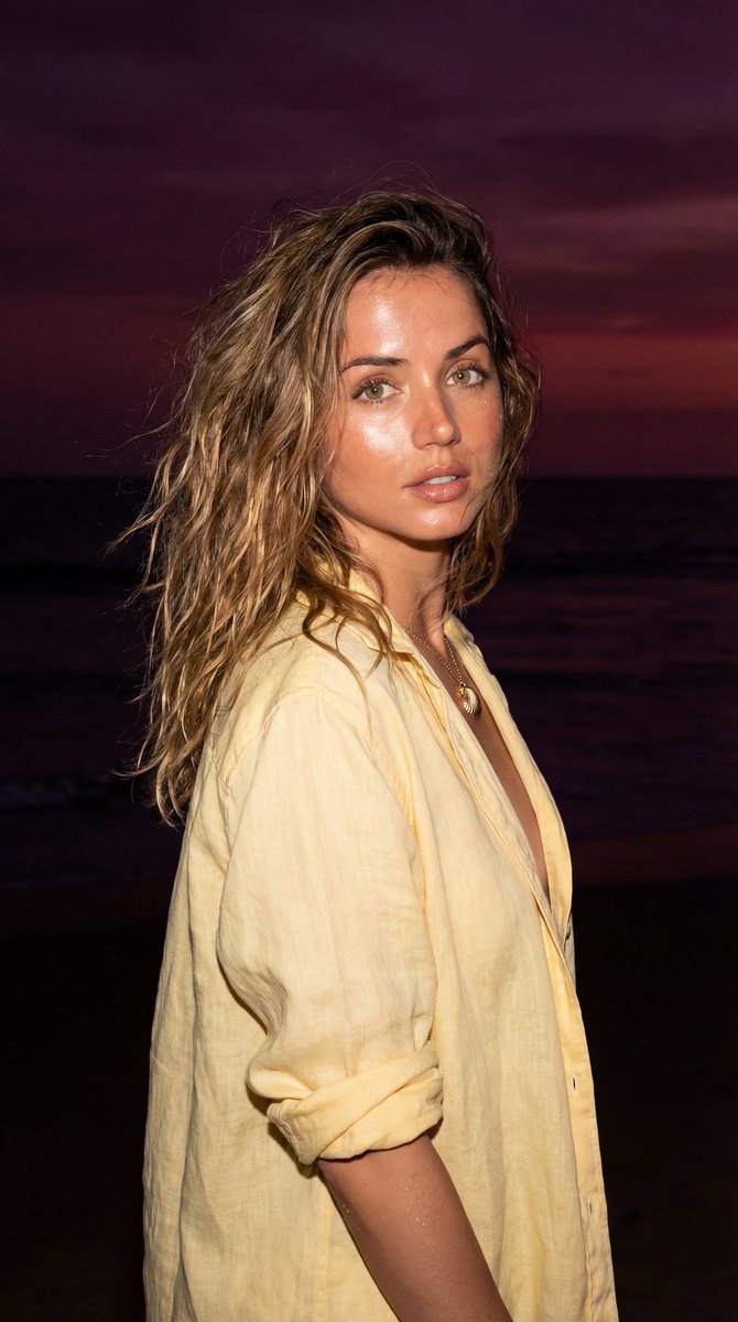 Late-Night Coastal Portrait with Flash and Sunset Glow — Nano Banana Pro AI Generated Image