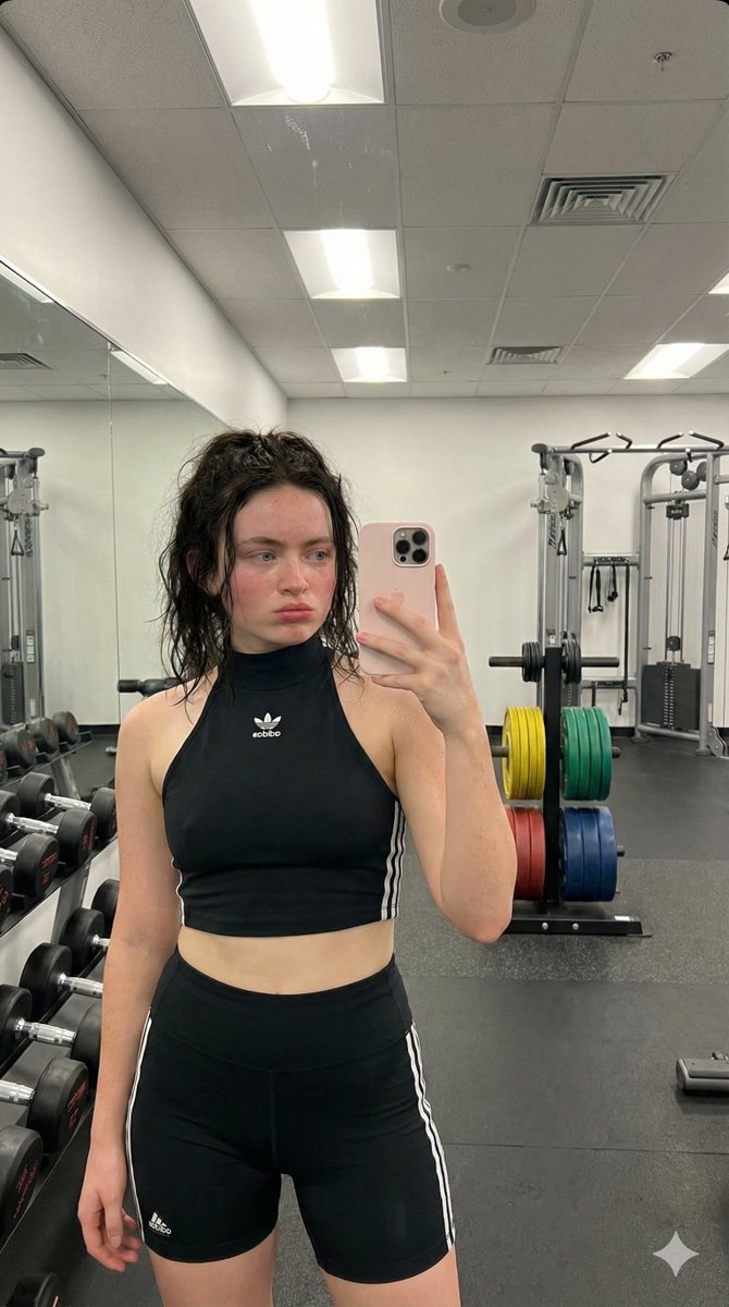Photorealistic Gym Mirror Selfie of Sadie Sink — Nano Banana Pro AI Generated Image