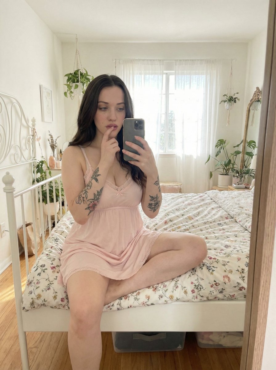 Intimate Bedroom Mirror Selfie — Nano Banana Pro AI Generated Image