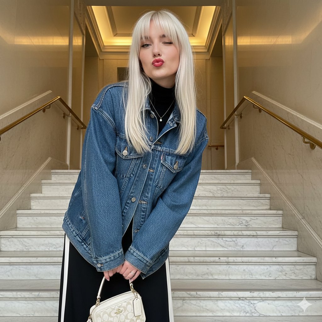 Playful Duck-Face Selfie on Marble Stairs — Nano Banana Pro AI Generated Image