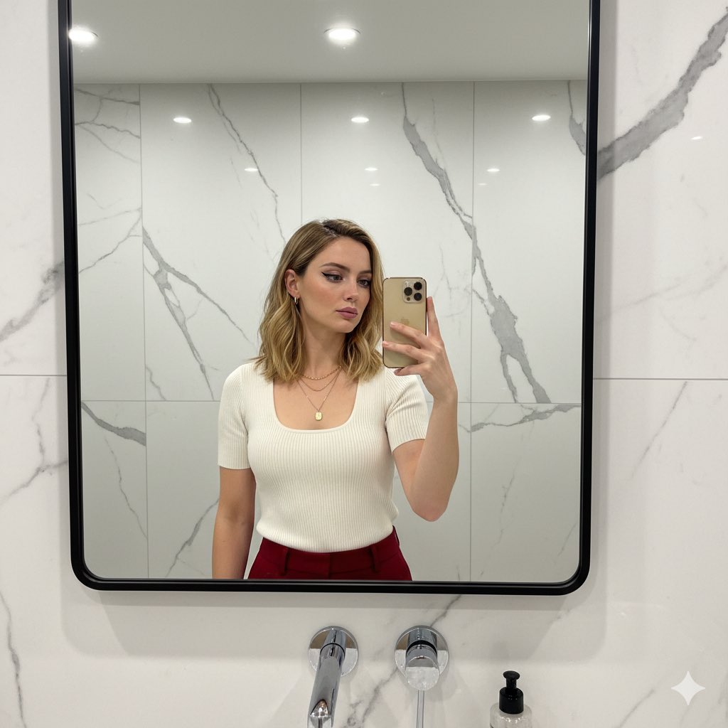 Sydney Sweeney Modern Bathroom Selfie Prompt — Nano Banana Pro AI Generated Image