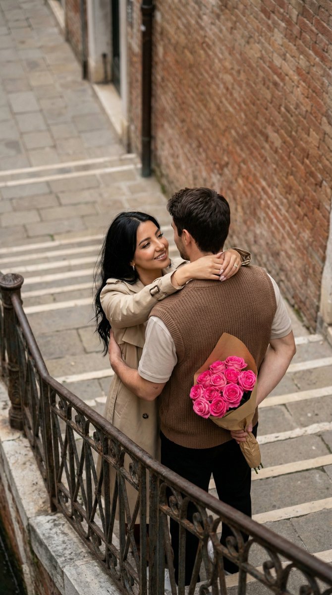 Overhead Candid City Stairs Romance — Nano Banana Pro AI Generated Image