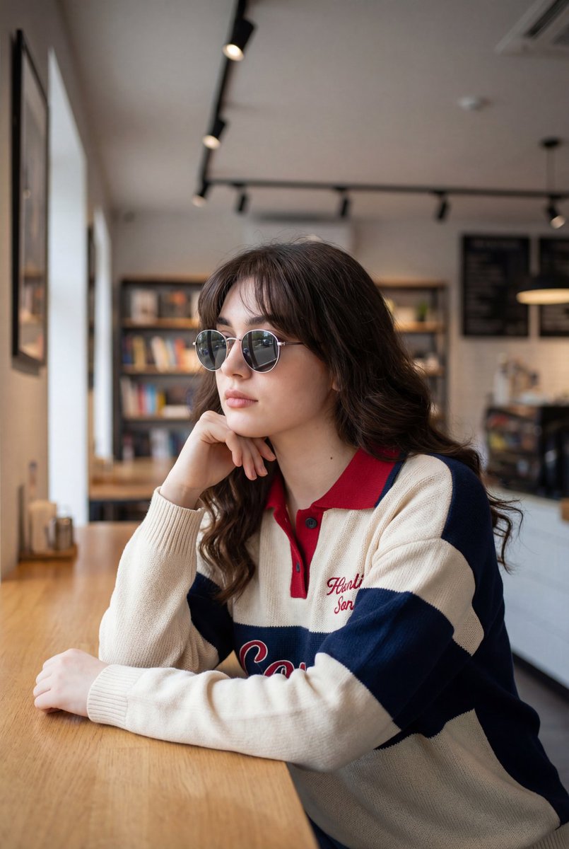 Introspective Lifestyle Portrait in a Modern Café — Nano Banana Pro AI Generated Image