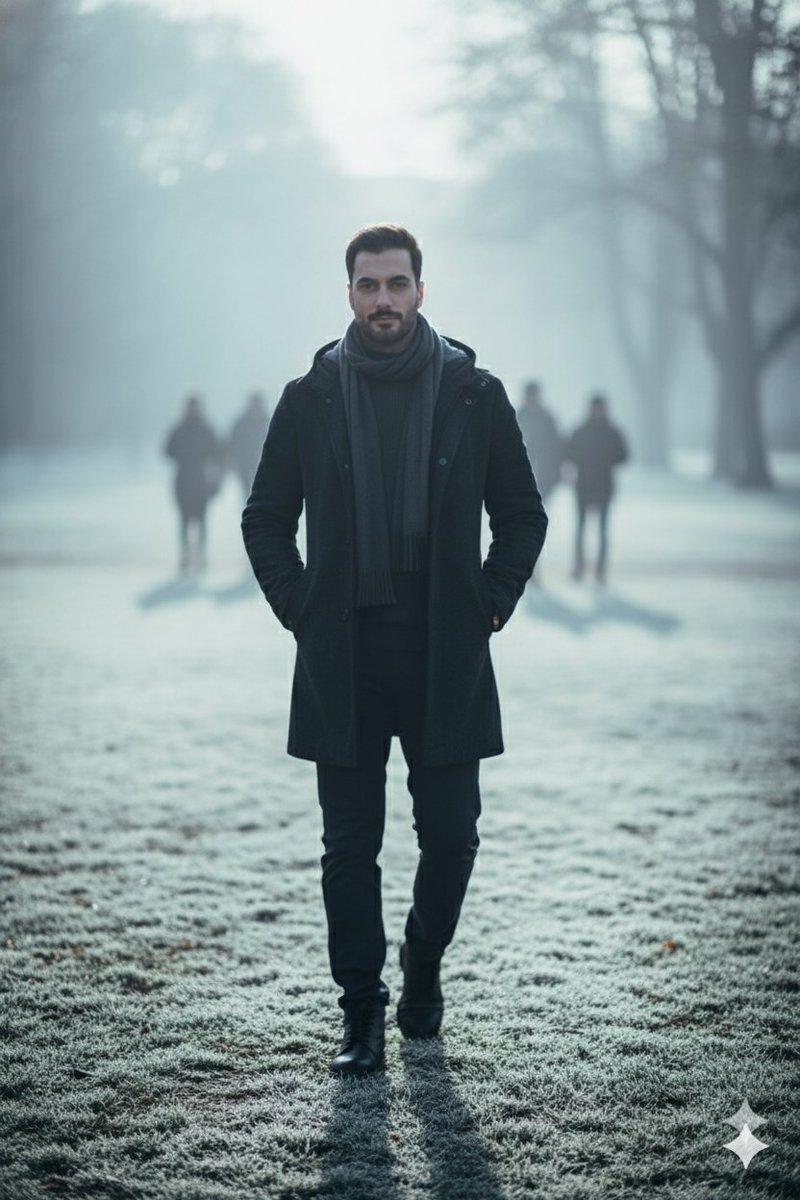 Hyperreal winter park walk portrait — Nano Banana Pro AI Generated Image