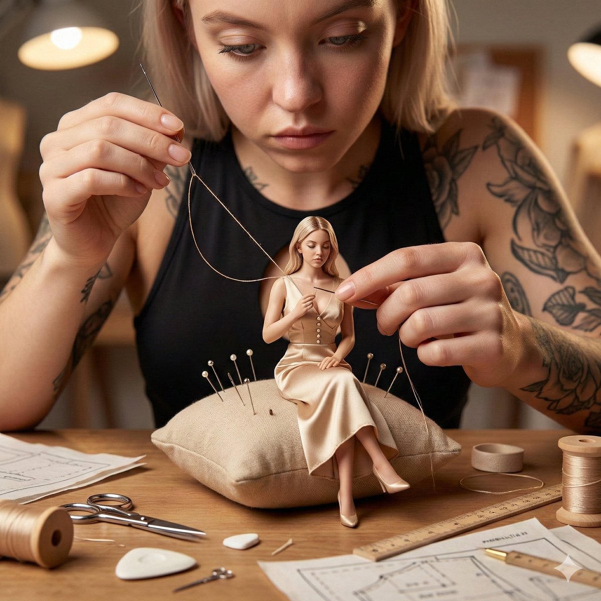 Cinematic Miniature Tailoring Realism — Nano Banana Pro AI Generated Image